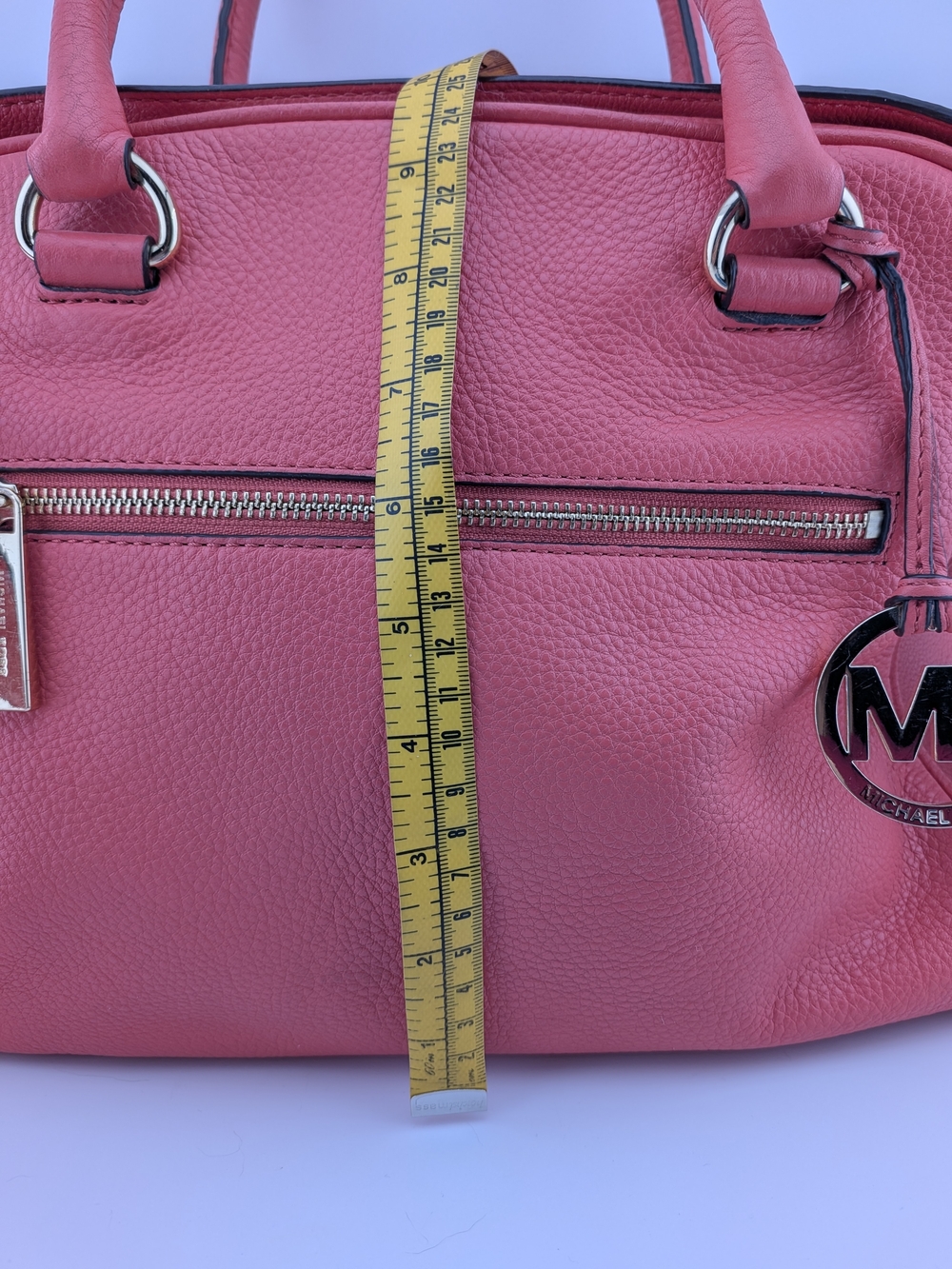 Michael Kors Coral Pebbled Leather Satchel with Gold Hardware - Picture 6 of 12